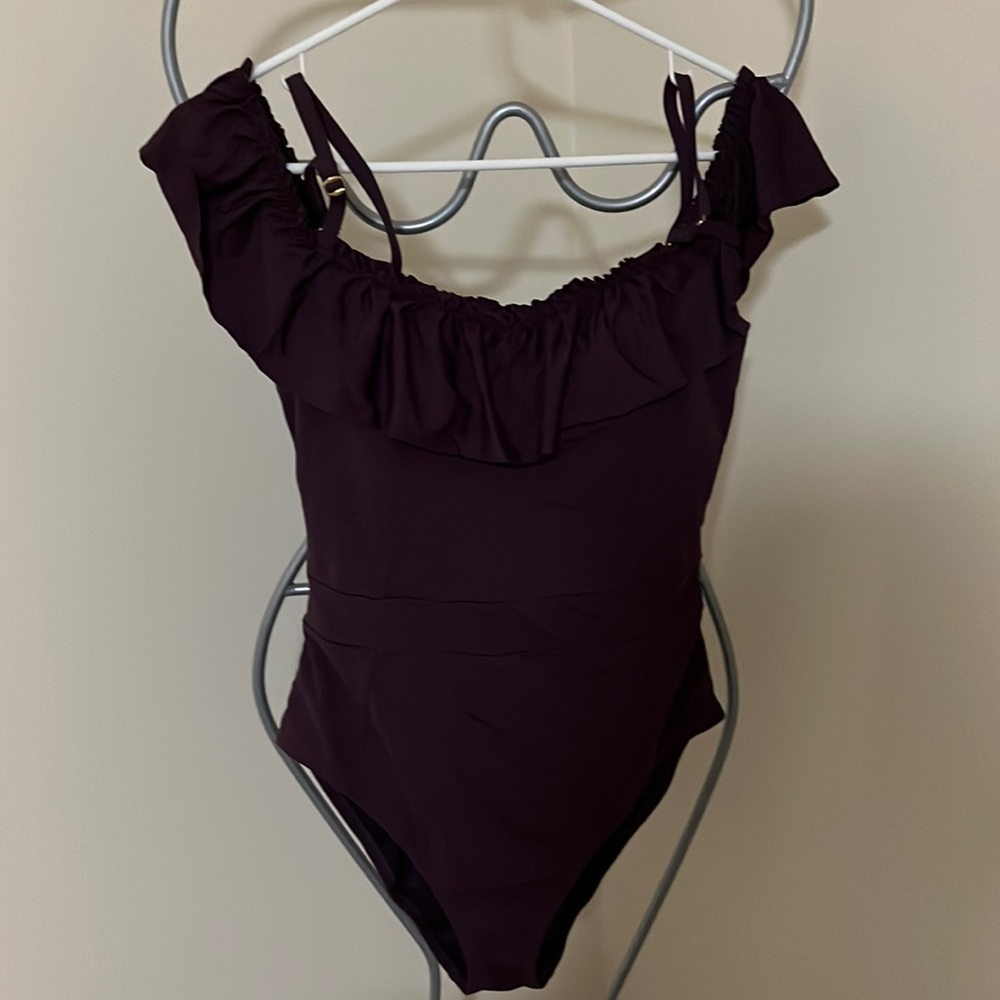 Bleu Rod Beattie Off The Shoulder Plum Aubergine One Piece Swimsuit size 10